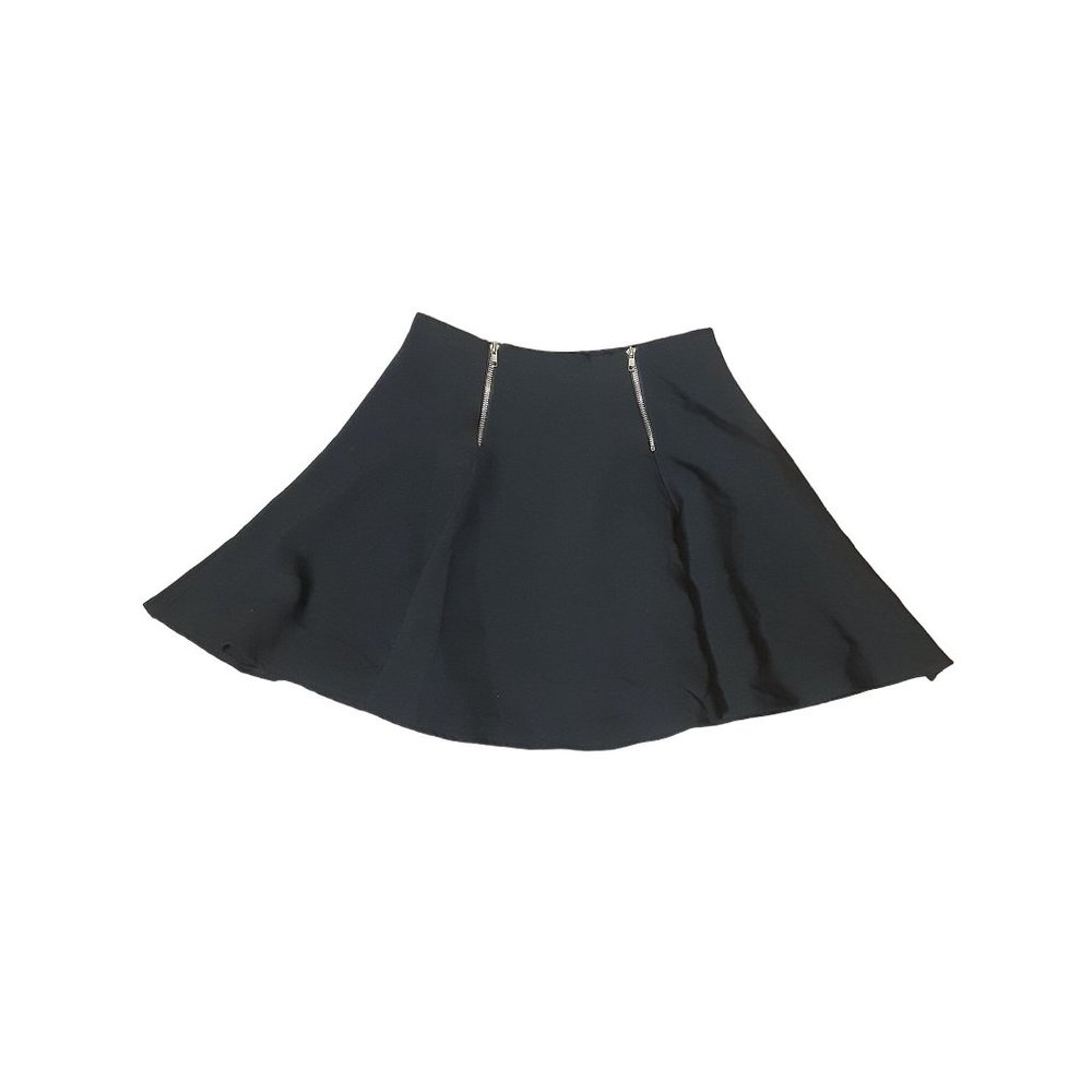 Maude A-line Black Zipper Front Short Flirty Skater Skirt Women's Size Large